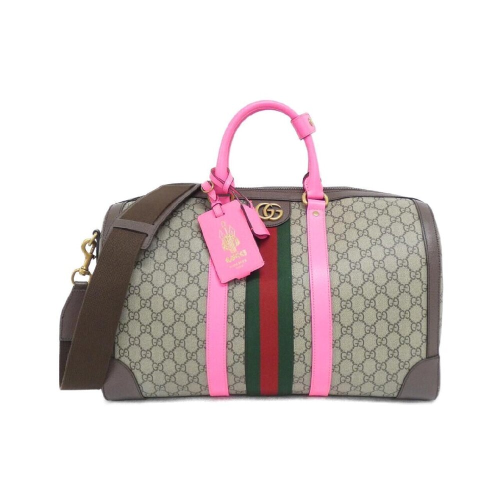 Gucci Savoy Duffle Bag GG Supreme monogram canvas fuchsia leather Pink